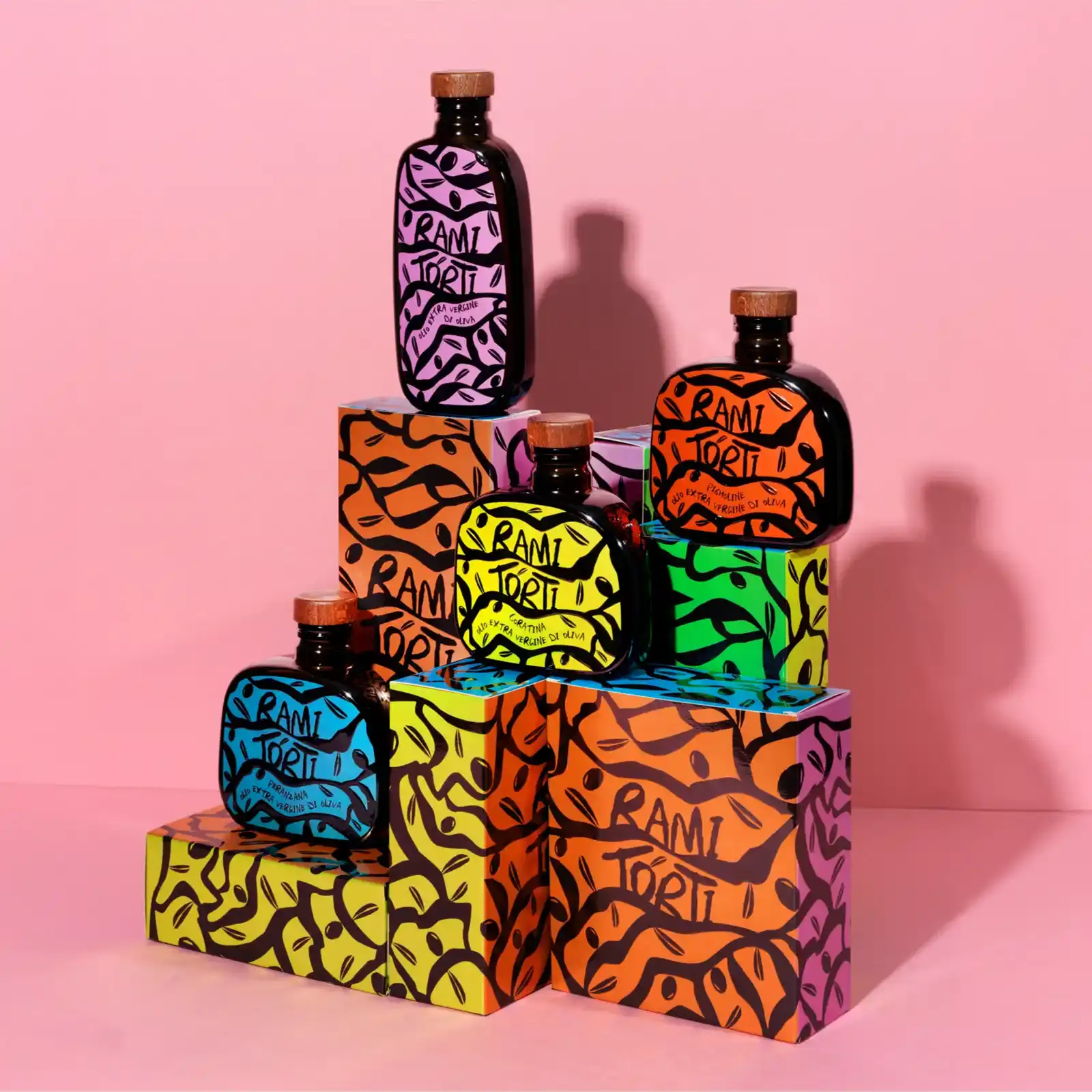Gamma packaging olio Rami Torti – progetto di branding alimentare firmato Dispenser